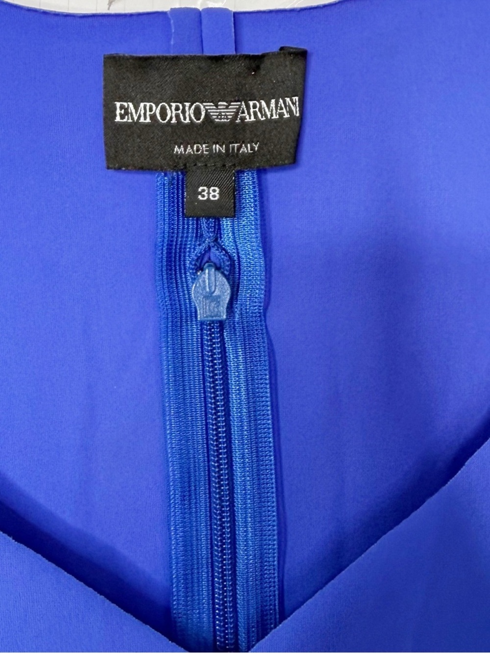 EMPORIO ARMANI | Royal Blue V-Neck Peplum Sheath Dress Sz. 38 or a Medium - Picture 3 of 5